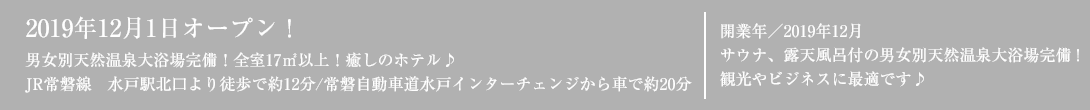 2019年11月1日新規オープン予定！最上階自家源泉男女別大浴場完備！羽田空港より急行で最短15分、JR水戸駅からは徒歩7分の好立地♪