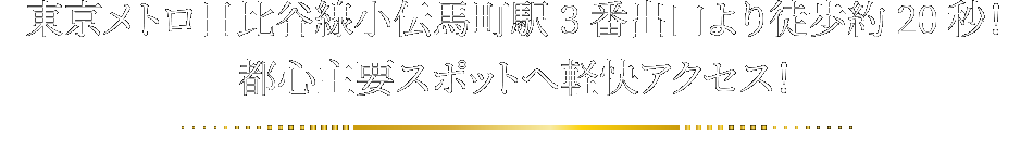 東京メトロ日比谷線小伝馬町駅3番出口より徒歩約20秒!都心主要スポットへ軽快アクセス!