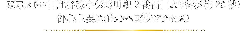 東京メトロ日比谷線小伝馬町駅3番出口より徒歩約20秒！都心主要スポットへ軽快アクセス！